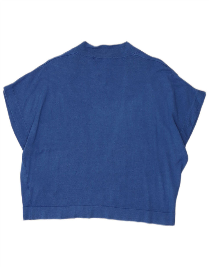 Suéter cardigã feminino de manga curta Marks & Spencer Reino Unido 14 azul médio