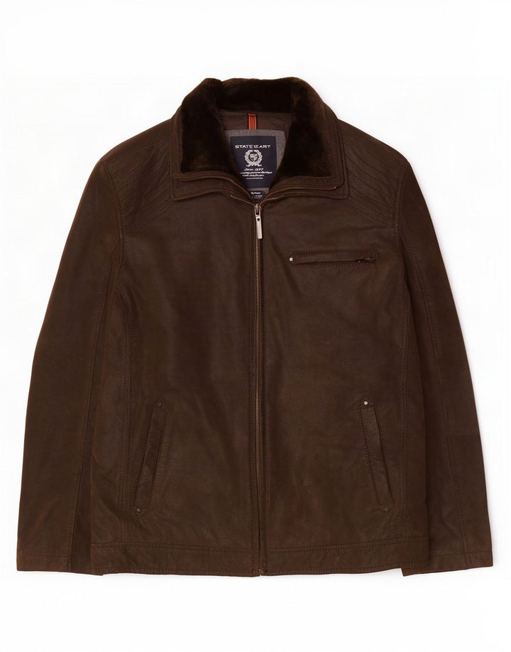 Jaqueta de couro masculina State of Art UK 44 2XL marrom