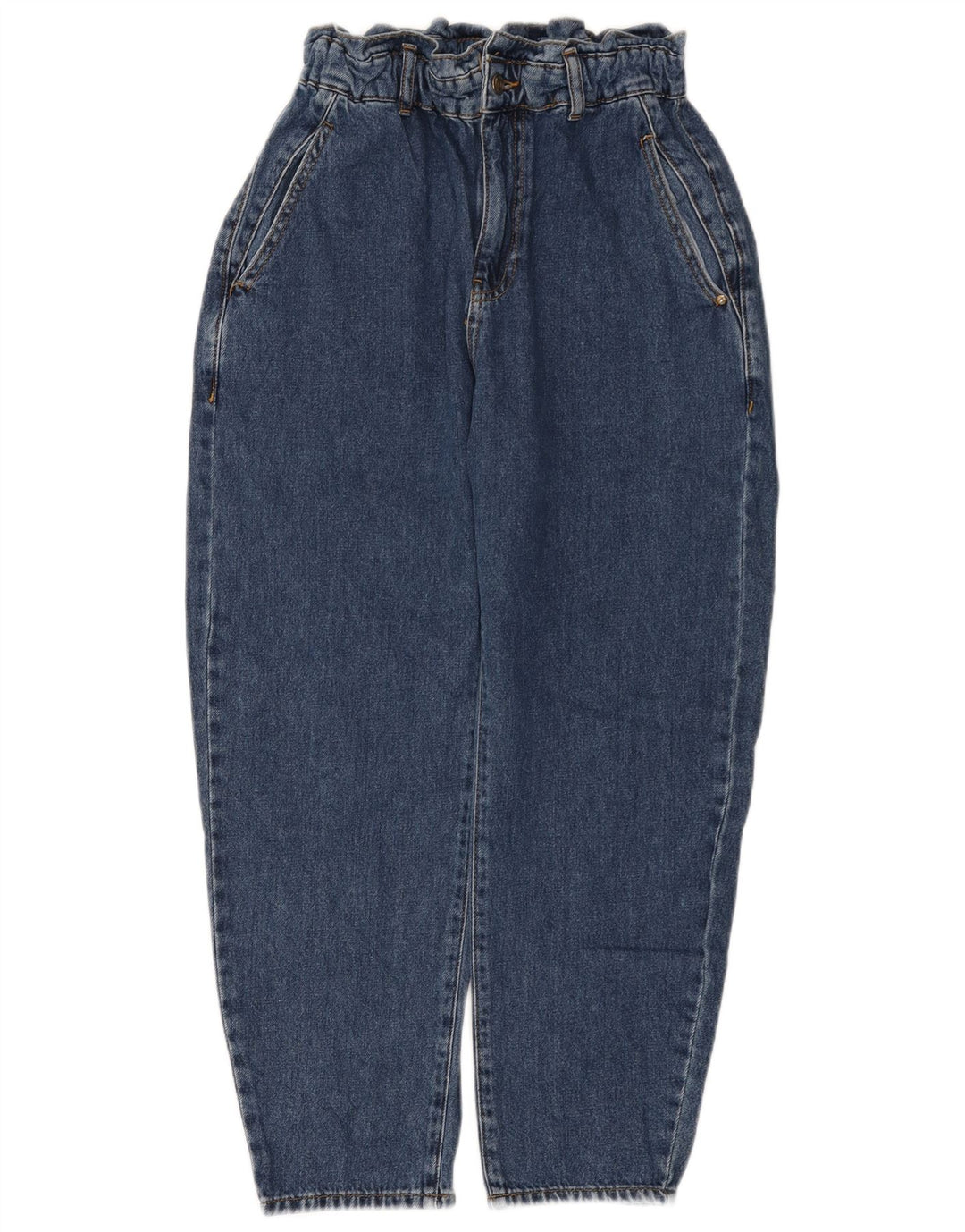 Calça jeans feminina ZARA com corte solto e cintura alta UE 38 pequeno W28 L25 azul