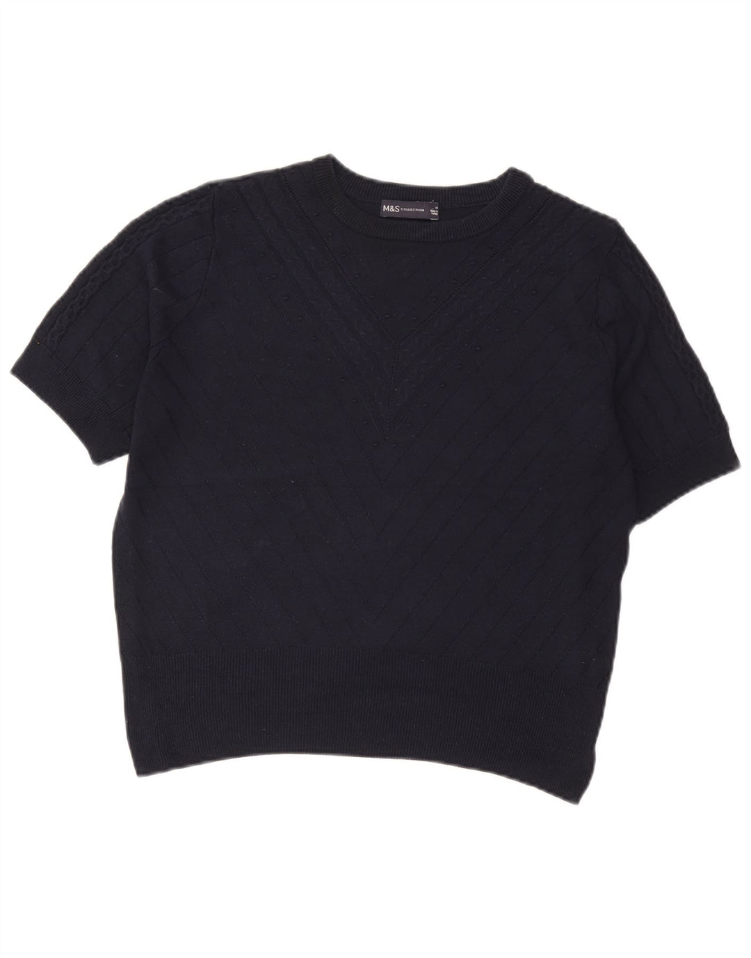 Suéter feminino Marks & Spencer com gola redonda e gola redonda Reino Unido 14 médio azul marinho