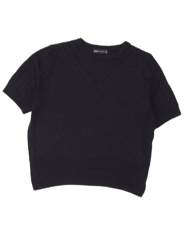 Suéter feminino Marks & Spencer com gola redonda e gola redonda Reino Unido 14 médio azul marinho