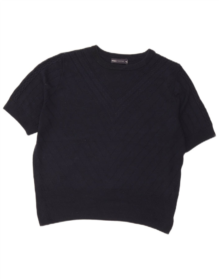 Suéter feminino Marks & Spencer com gola redonda e gola redonda Reino Unido 14 médio azul marinho