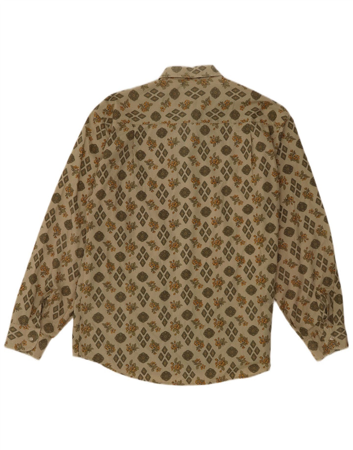 Camisa masculina vintage grande poliéster floral cáqui