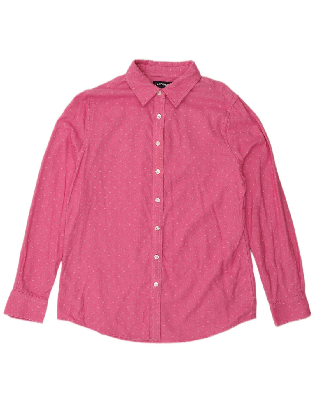 Camisa feminina LANDS END Reino Unido 12 algodão manchado rosa médio