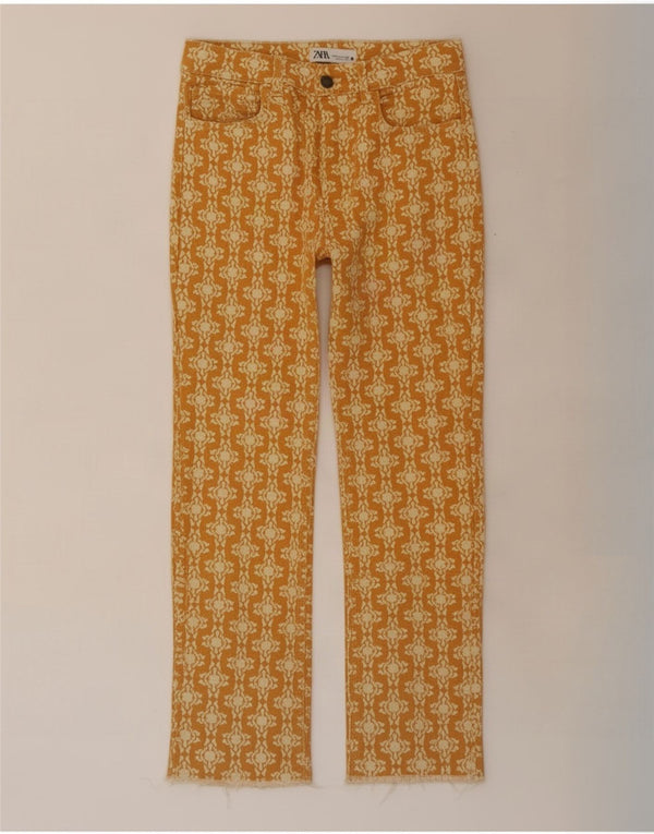 Zara Jeans recortados femininos UE 38 Pequeno W28 L24 Amarelo Floral