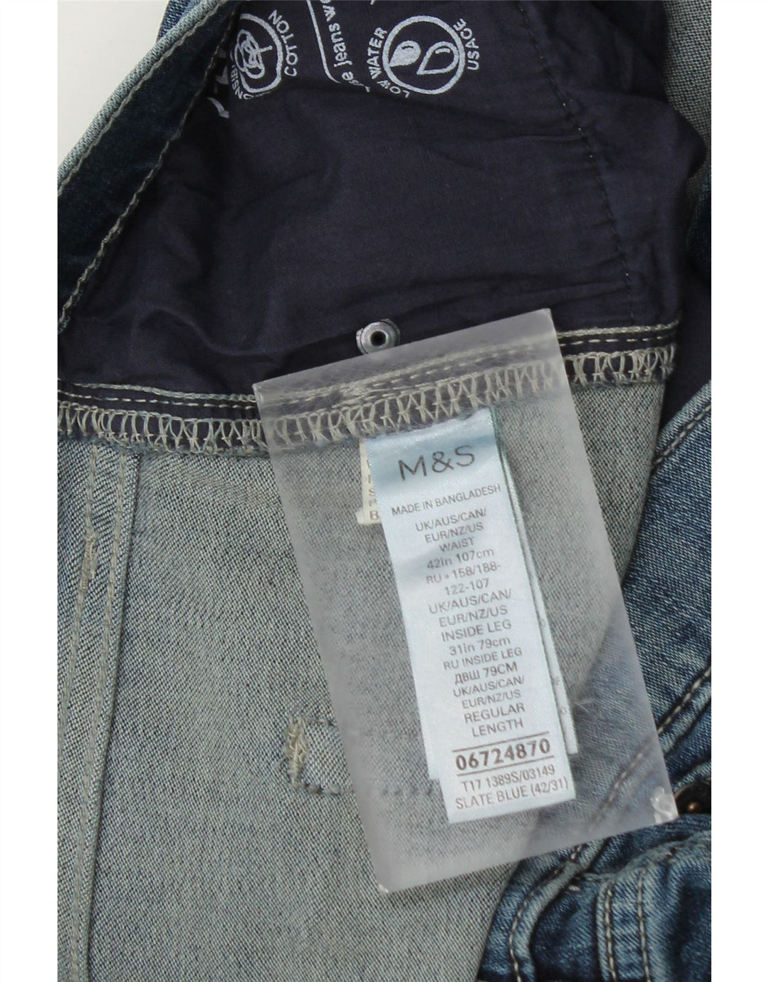 Marks & Spencer Mens Slim Jeans W42 L29 Azul Algodão