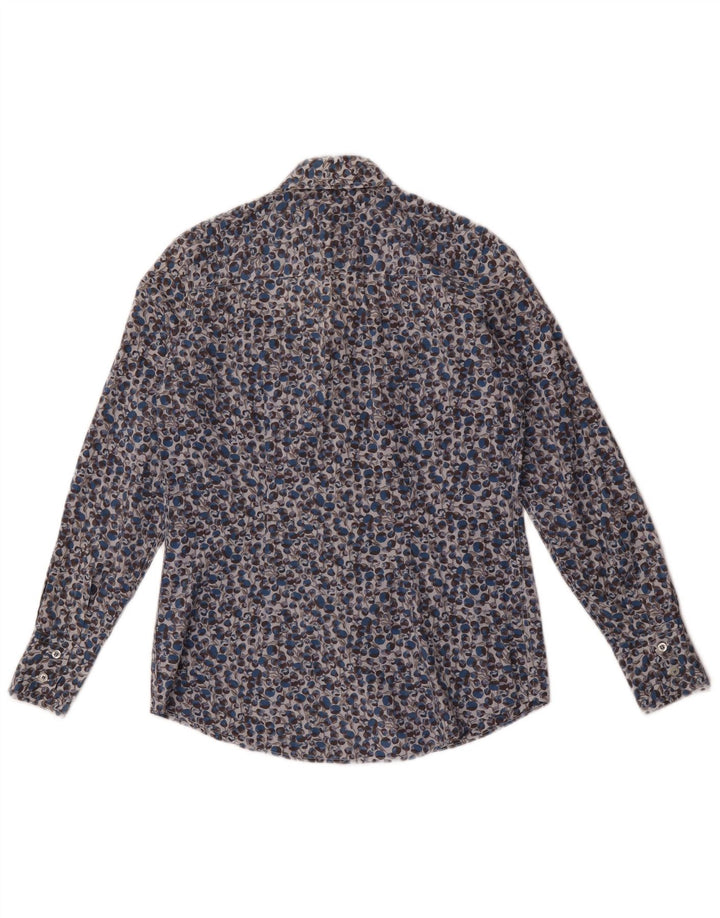 Camisa feminina Fred Perry Reino Unido 14 algodão floral azul médio