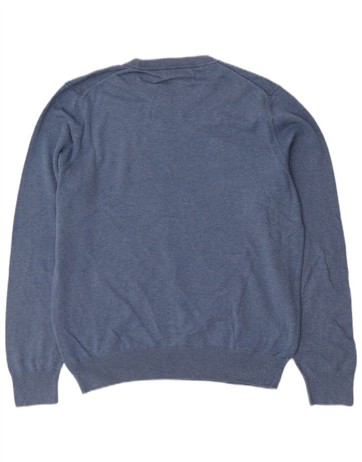 Suéter masculino Marks & Spencer com gola redonda, algodão azul médio