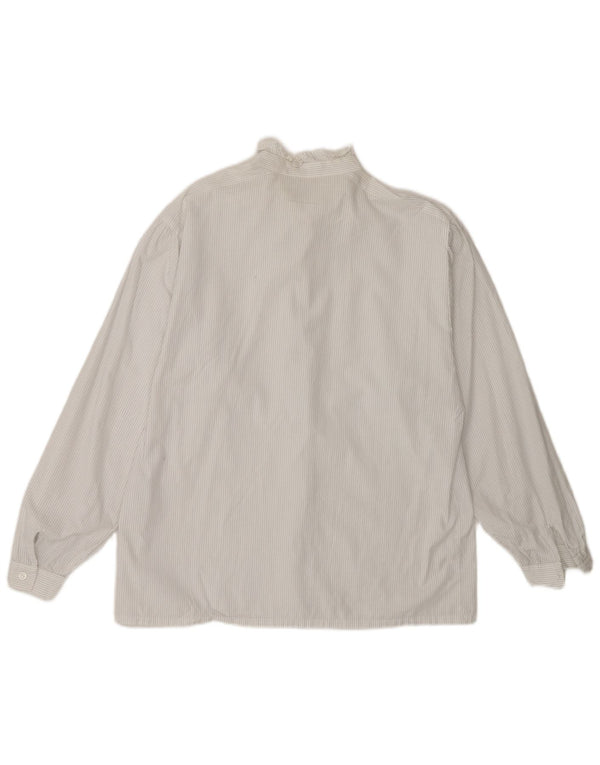 Blusa feminina vintage com gravata frontal UK 16 listrada branca grande