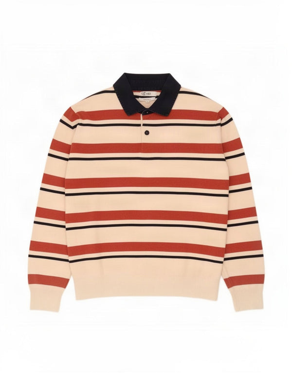Suéter masculino Marks & Spencer com gola polo grande listrado branco