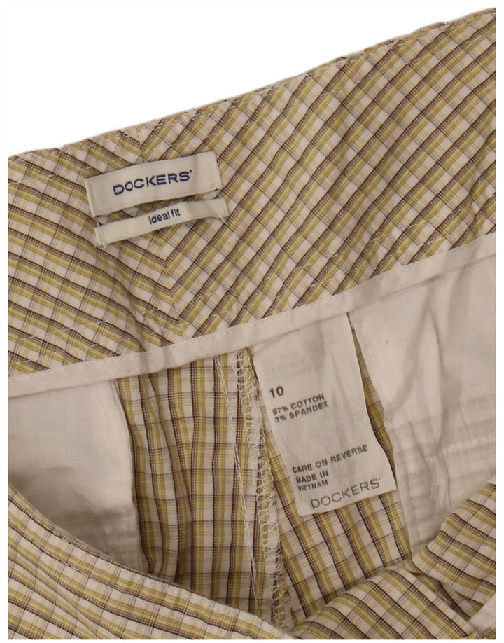 Shorts feminino Dockers ideal fit chino US 10 grande W32 algodão xadrez verde