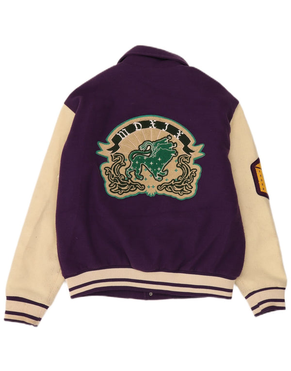 Zara Mens Graphic Varsity Jacket UK 38 Médio Roxo Colourblock Poliéster