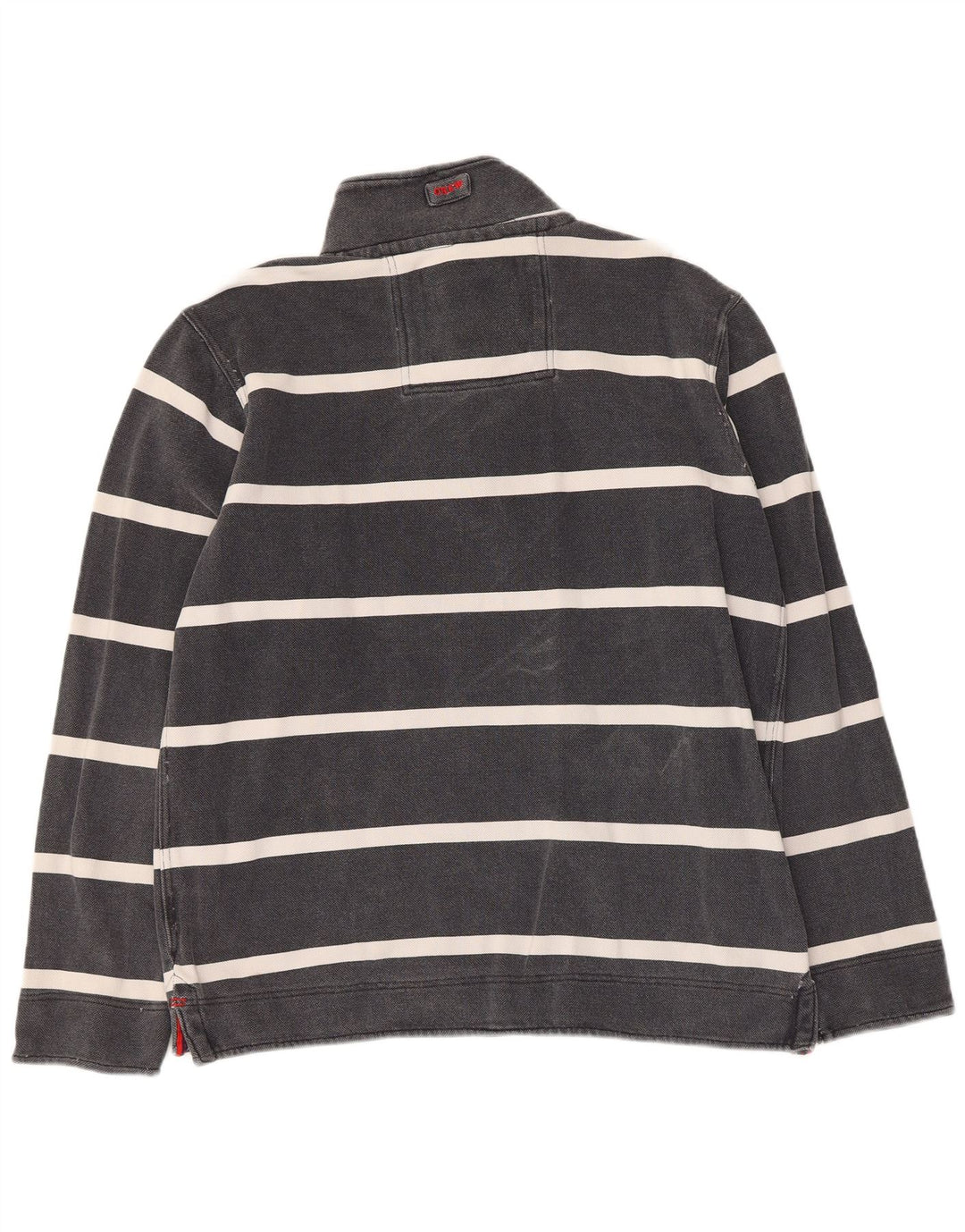 Crew Clothing Mens Botão Pescoço Moletom Jumper Pequeno Algodão Listrado Cinza