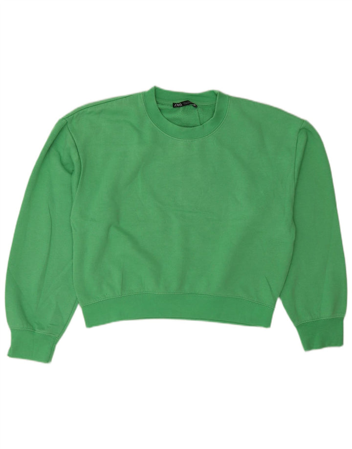 Zara Womens Crop Oversized Sweatshirt Jumper UK 10 Pequeno Poliéster Verde