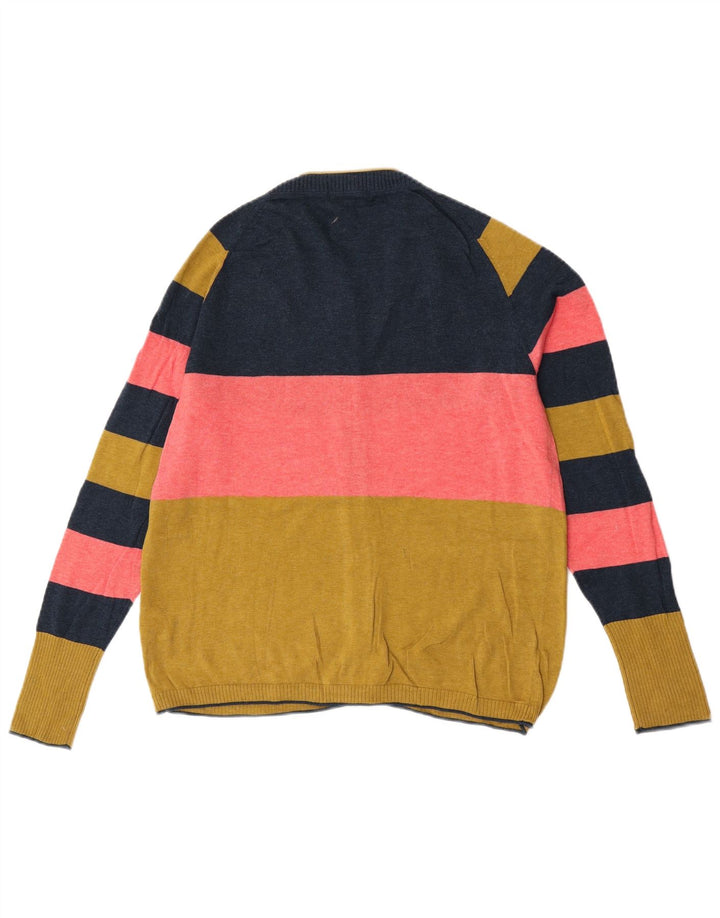 Suéter cardigã feminino White Stuff UK 14 grande bloco colorido multicolorido