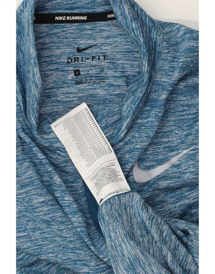 Nike Mens Dri Fit Zip Neck Pullover Treino Top Pequeno Azul Manchado