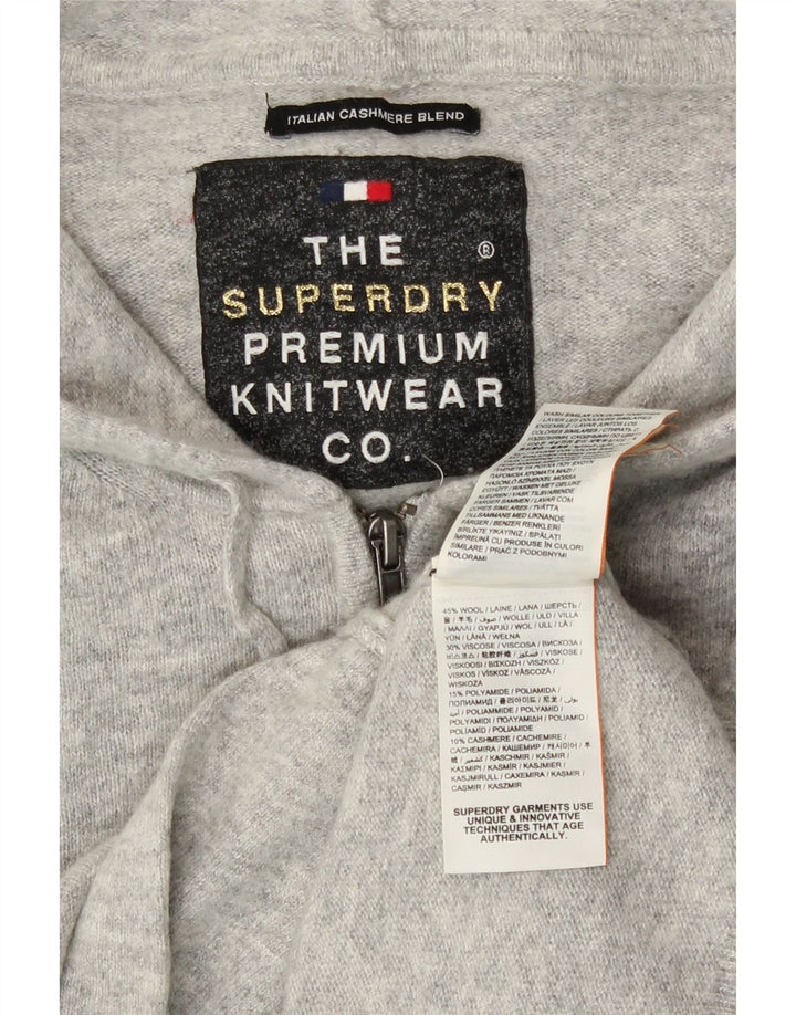Suéter cardigã feminino com capuz Superdry UK 14 lã cinza médio