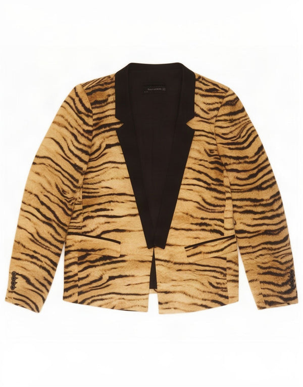 Zara Womens Open Blazer Jacket Reino Unido 14 Médio Marrom Animal Print