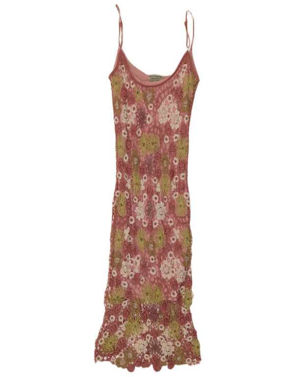 Vestido maxi feminino de crochê Claire Kennedy US 2 XS rosa floral