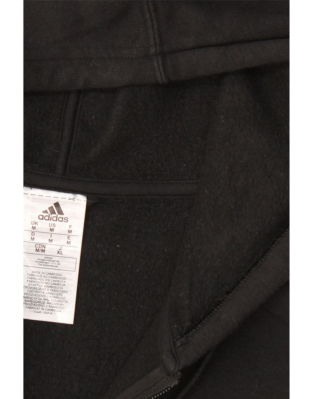 ADIDAS Mens Zip Hoodie Suéter Médio Algodão Preto