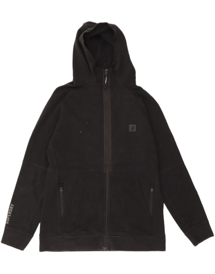 Suéter masculino Superdry com capuz e zíper médio preto algodão