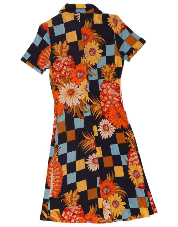 Vestido vintage feminino linha A UK 10 pequeno floral multicolorido