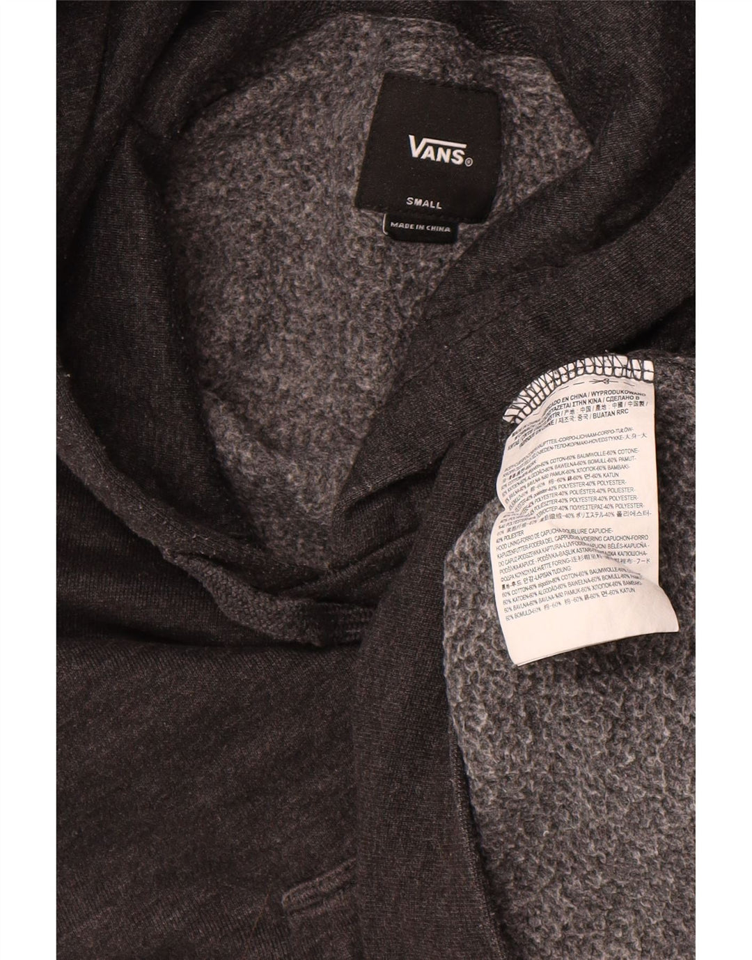 VANS Mens Hoodie Jumper Pequeno Algodão Cinza