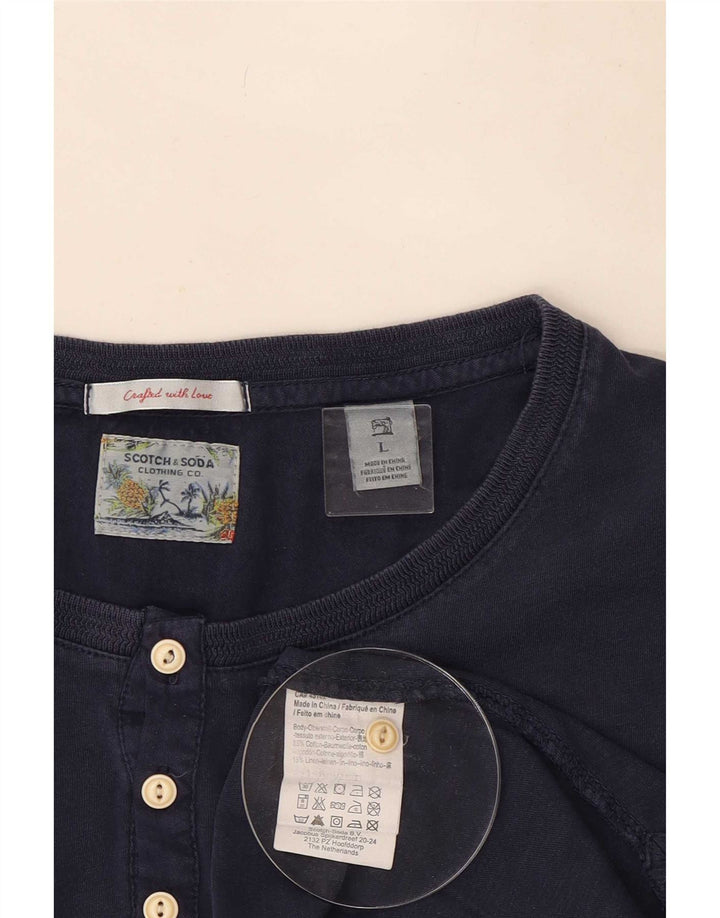 Scotch & Soda Camiseta masculina de manga comprida grande algodão azul marinho