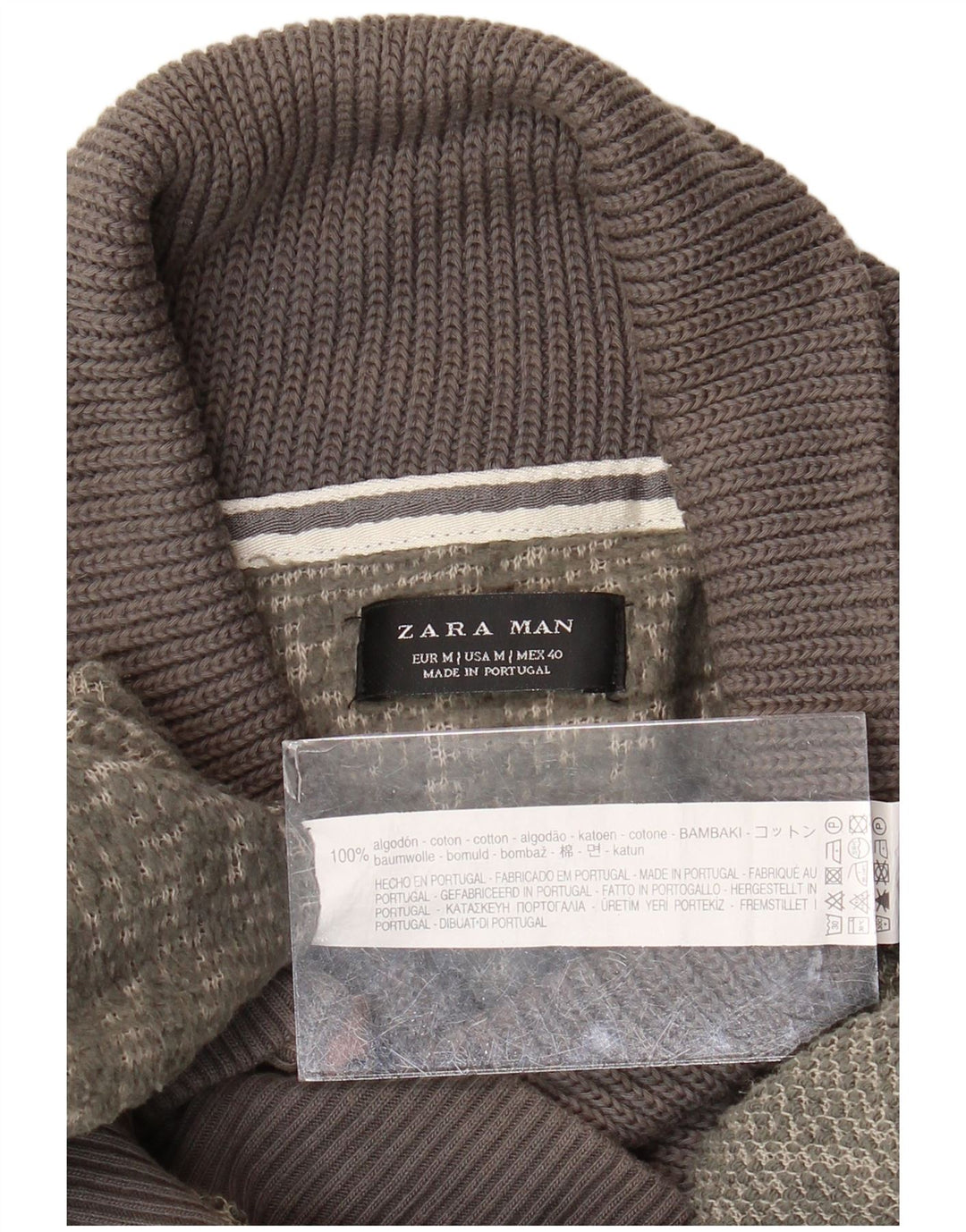 Zara Suéter masculino com gola xale e algodão verde médio