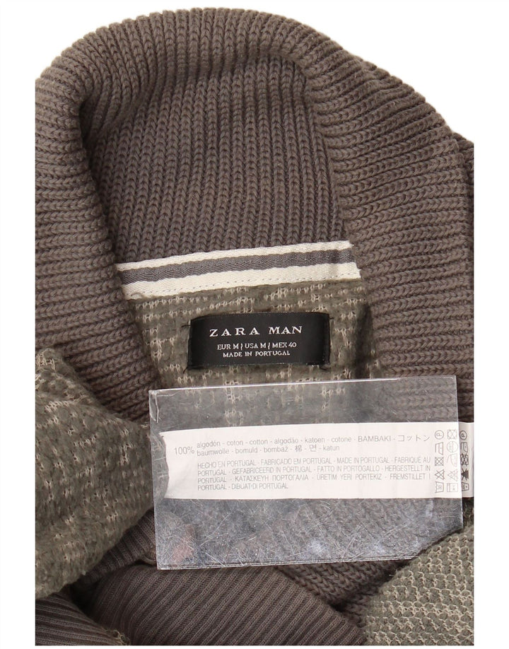Zara Suéter masculino com gola xale e algodão verde médio