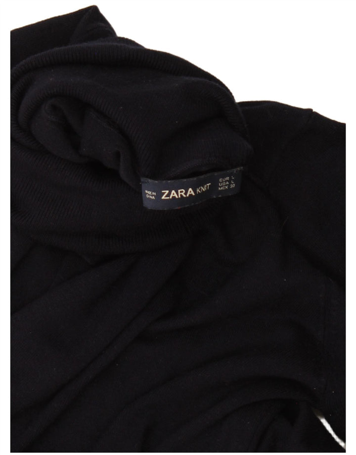 Zara Suéter feminino com gola redonda e gola alta Reino Unido 14 grande azul marinho