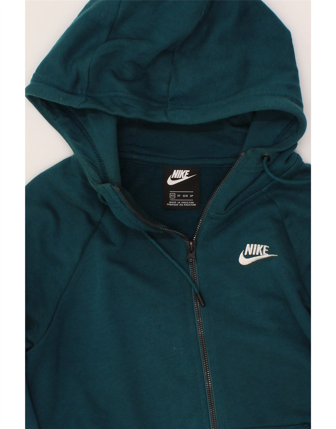 NIKE Womens Loose Fit Zip Hoodie Sweater UK 6 XS Blue Cotton Vintage Nike and Second-Hand Nike from Messina Hembry 