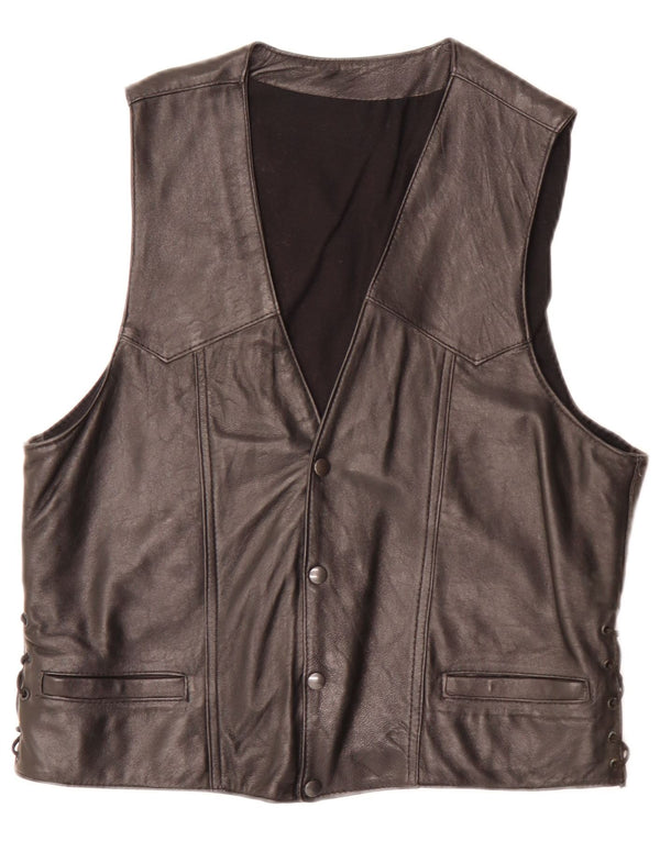 Colete de couro masculino vintage pequeno preto