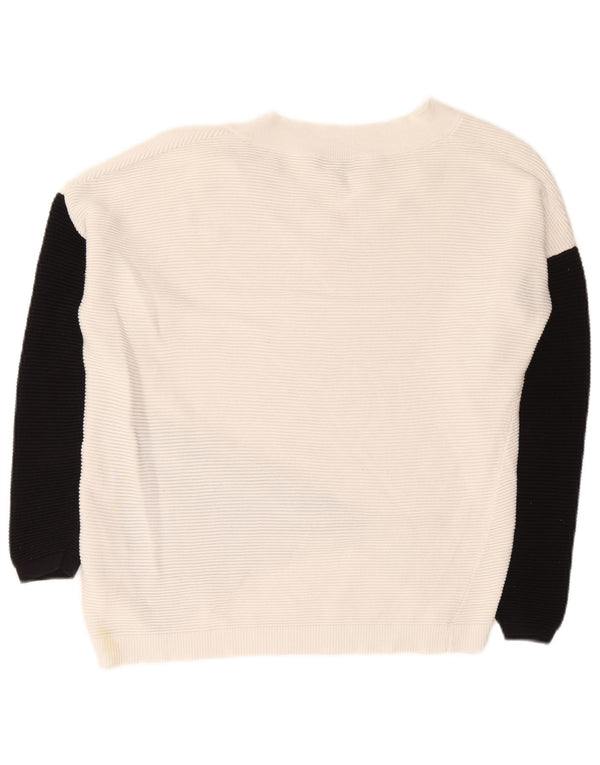 Suéter feminino Phase Eight com decote em V UK 10 pequeno bloco colorido branco