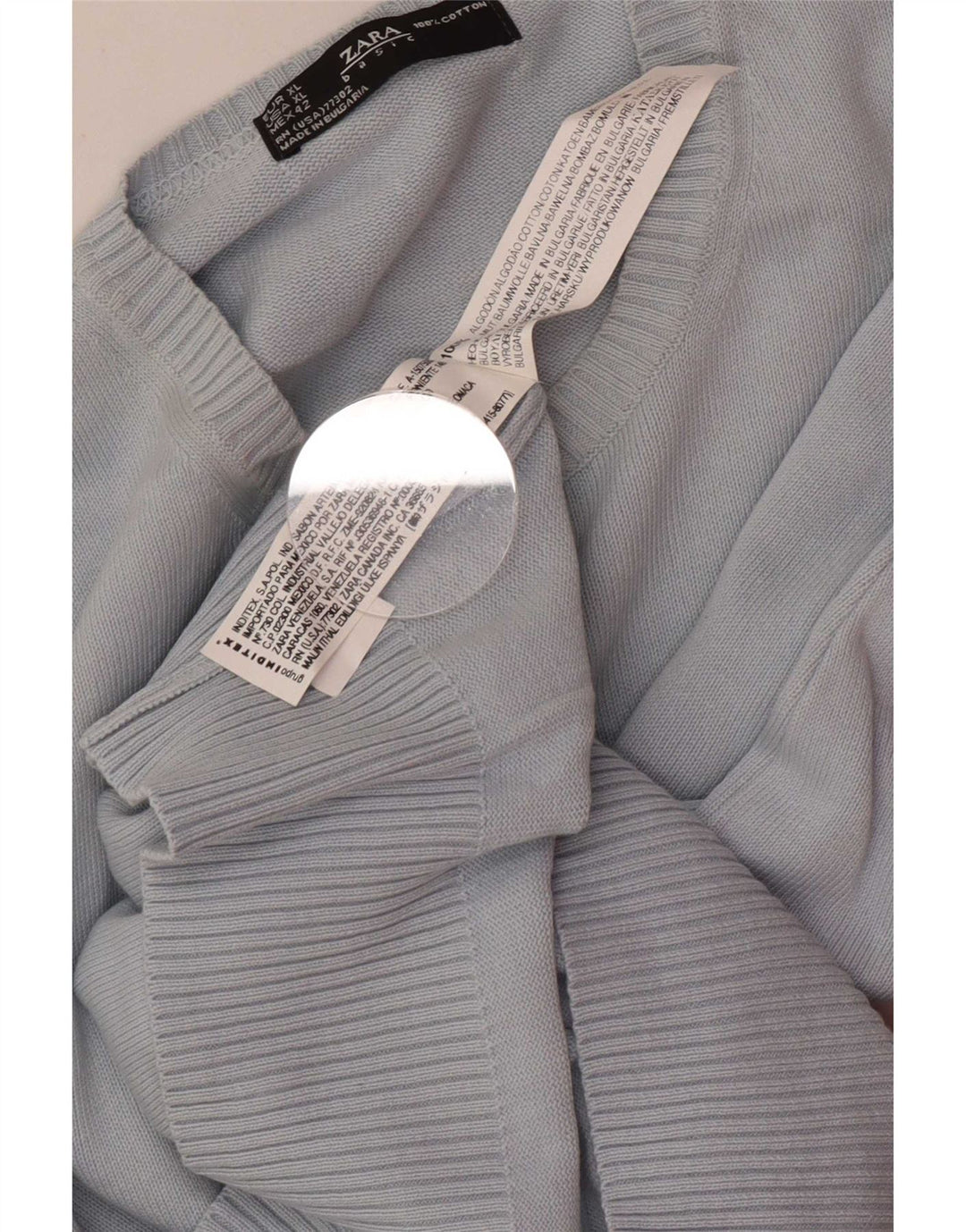 Zara Suéter masculino com gola redonda XL algodão azul