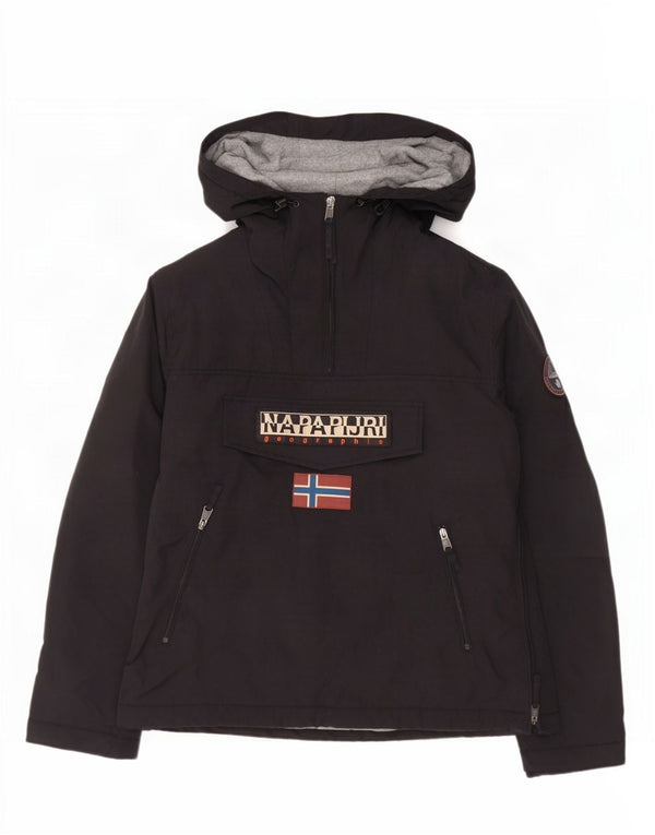 Jaqueta masculina Napapijri Geographic Graphic com capuz Anorak UK 42 XL preto nylon