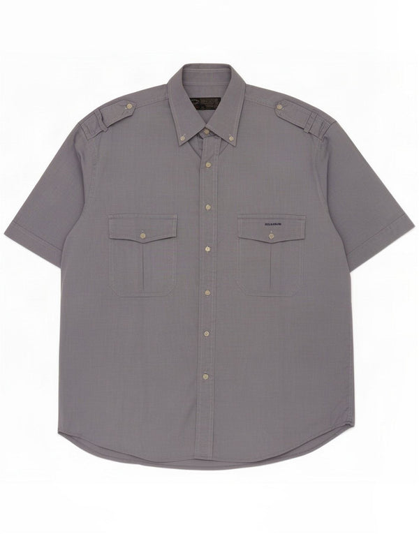 Paul & Shark Mens Yachting Camisa militar de manga curta tamanho 43 17 XL Azul