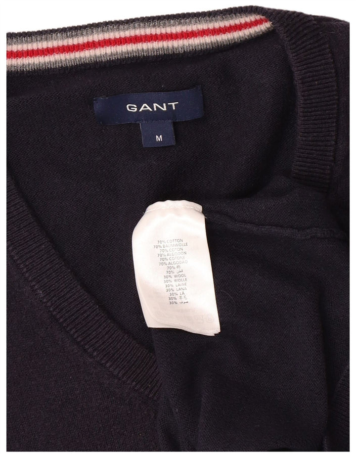 Suéter masculino GANT com decote em V, algodão azul marinho médio