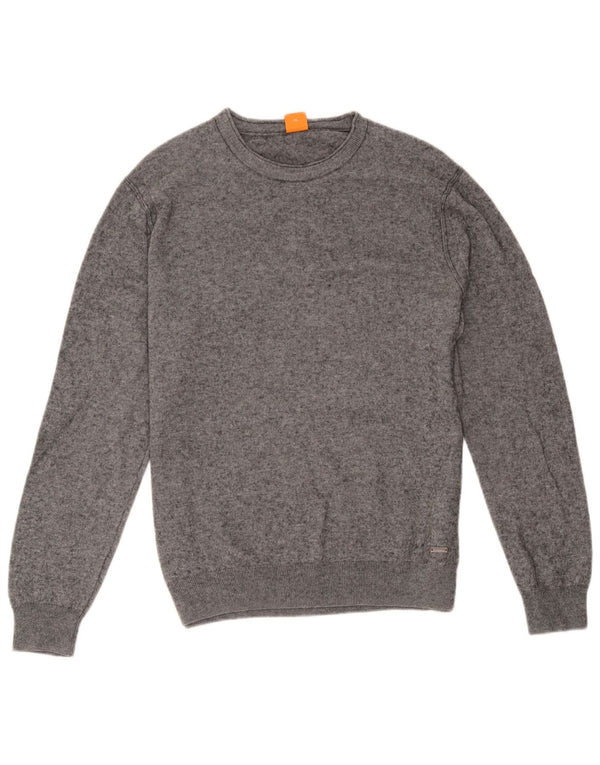 Suéter masculino Hugo Boss com gola redonda XL algodão manchado cinza