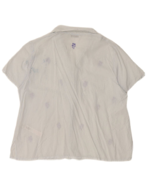 Camisa feminina de manga curta Marks & Spencer Reino Unido 12 algodão floral azul médio