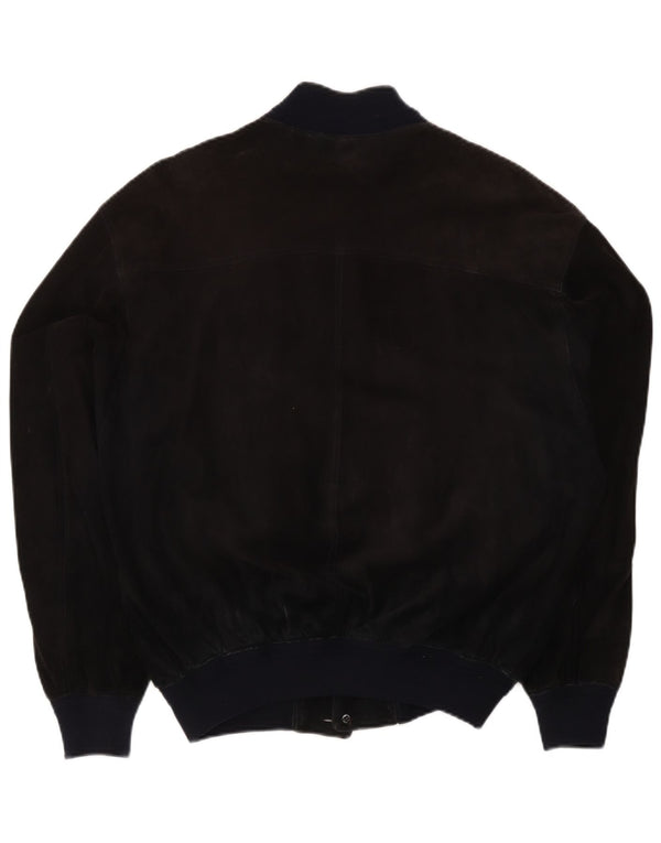 Jaqueta bomber masculina vintage de camurça Reino Unido 38 couro colorblock preto médio