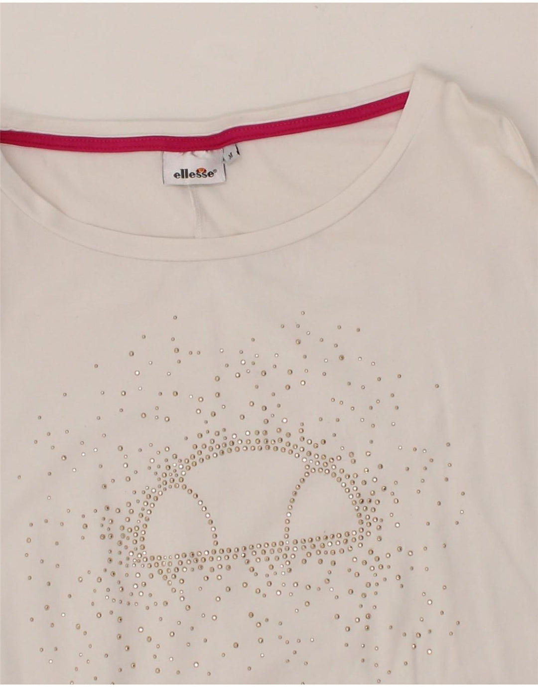 ELLESSE Womens Graphic Sweatshirt Jumper UK 14 Medium White Cotton Vintage Ellesse and Second-Hand Ellesse from Messina Hembry 