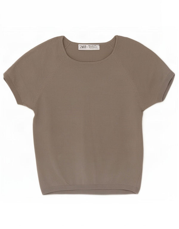 Blusa feminina Zara Top UK 14 grande viscose cinza