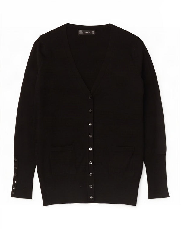 Suéter cardigã feminino Zara Reino Unido 14 grande rayon preto