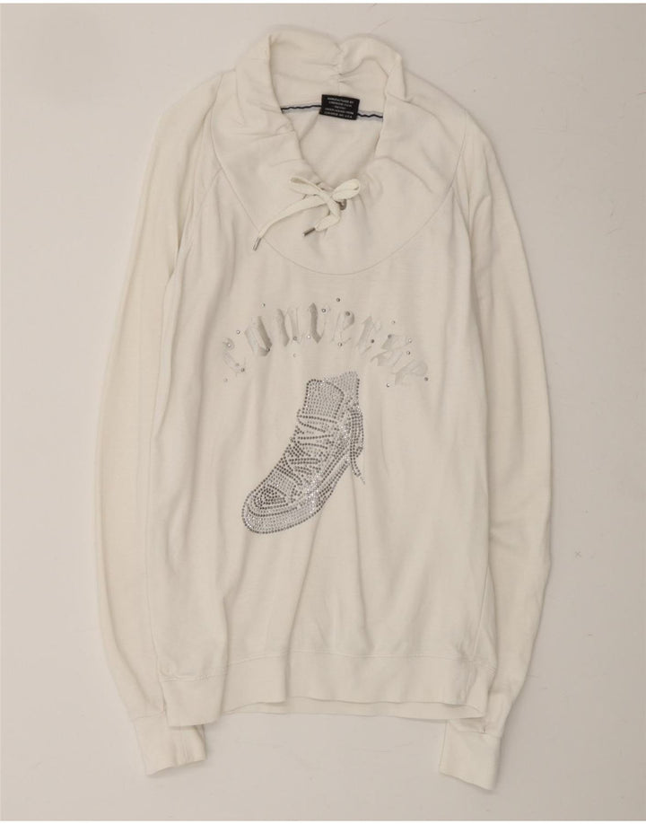 CONVERSE Womens Graphic Sweatshirt Jumper UK 6 XS White Cotton Vintage Converse and Second-Hand Converse from Messina Hembry 