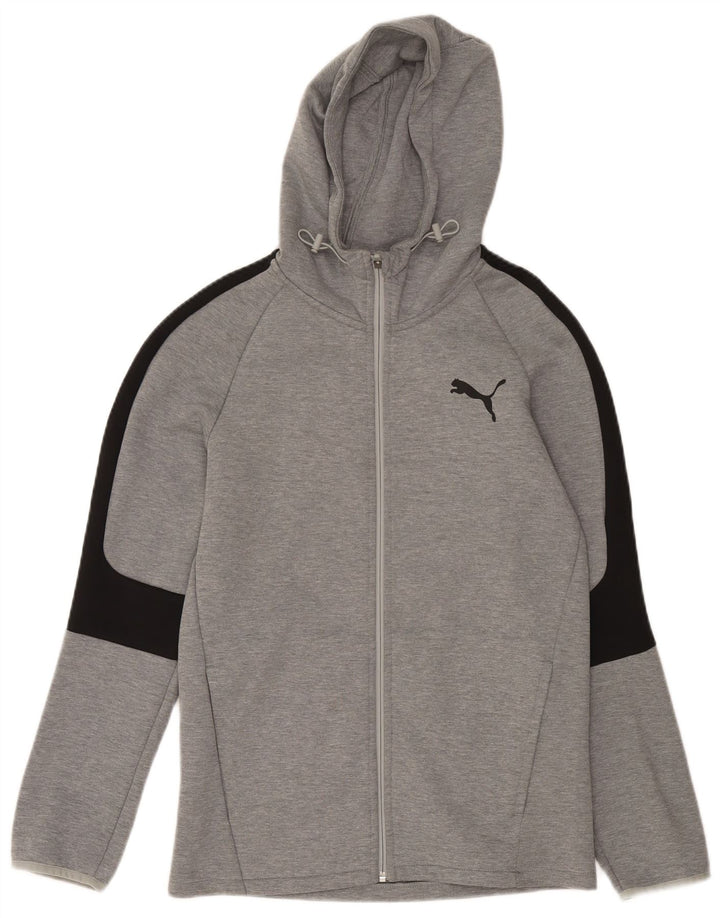 Suéter masculino Puma com capuz e zíper pequeno cinza colorblock algodão