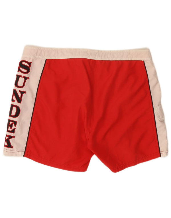 Sundek Mens Graphic Natação Shorts Grande Colorblock Vermelho