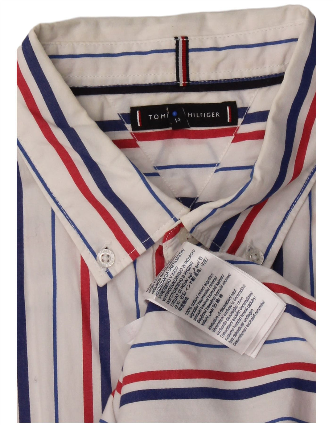 Camisa masculina TOMMY HILFIGER 13-14 anos algodão listrado branco