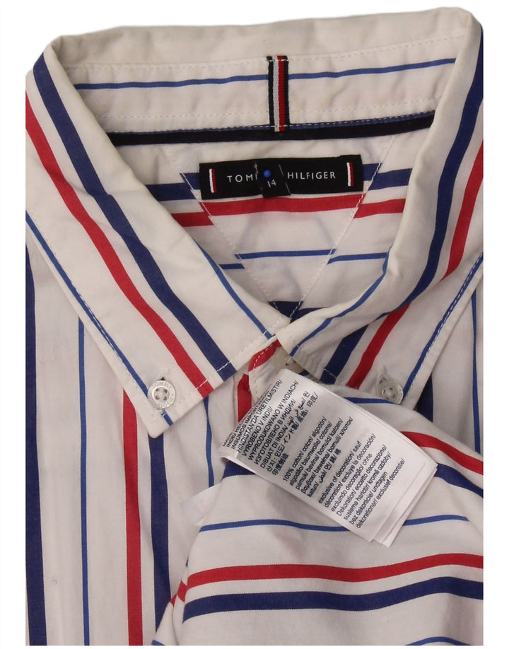 Camisa masculina TOMMY HILFIGER 13-14 anos algodão listrado branco
