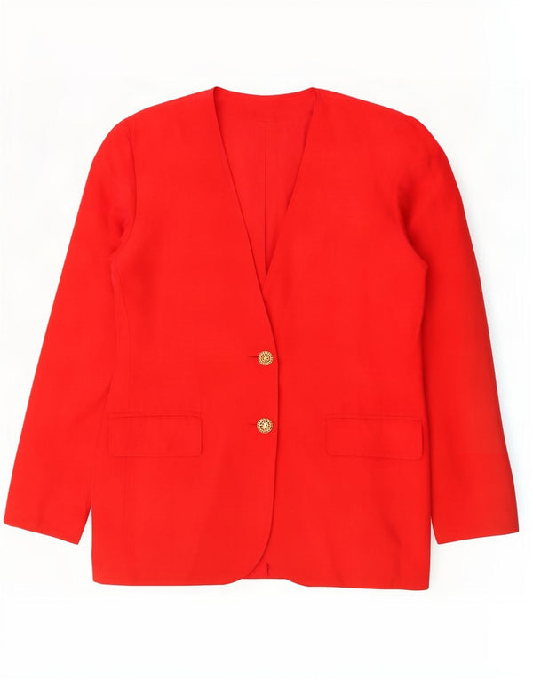 Jaqueta blazer feminina vintage com 2 botões Reino Unido 14 seda vermelha grande